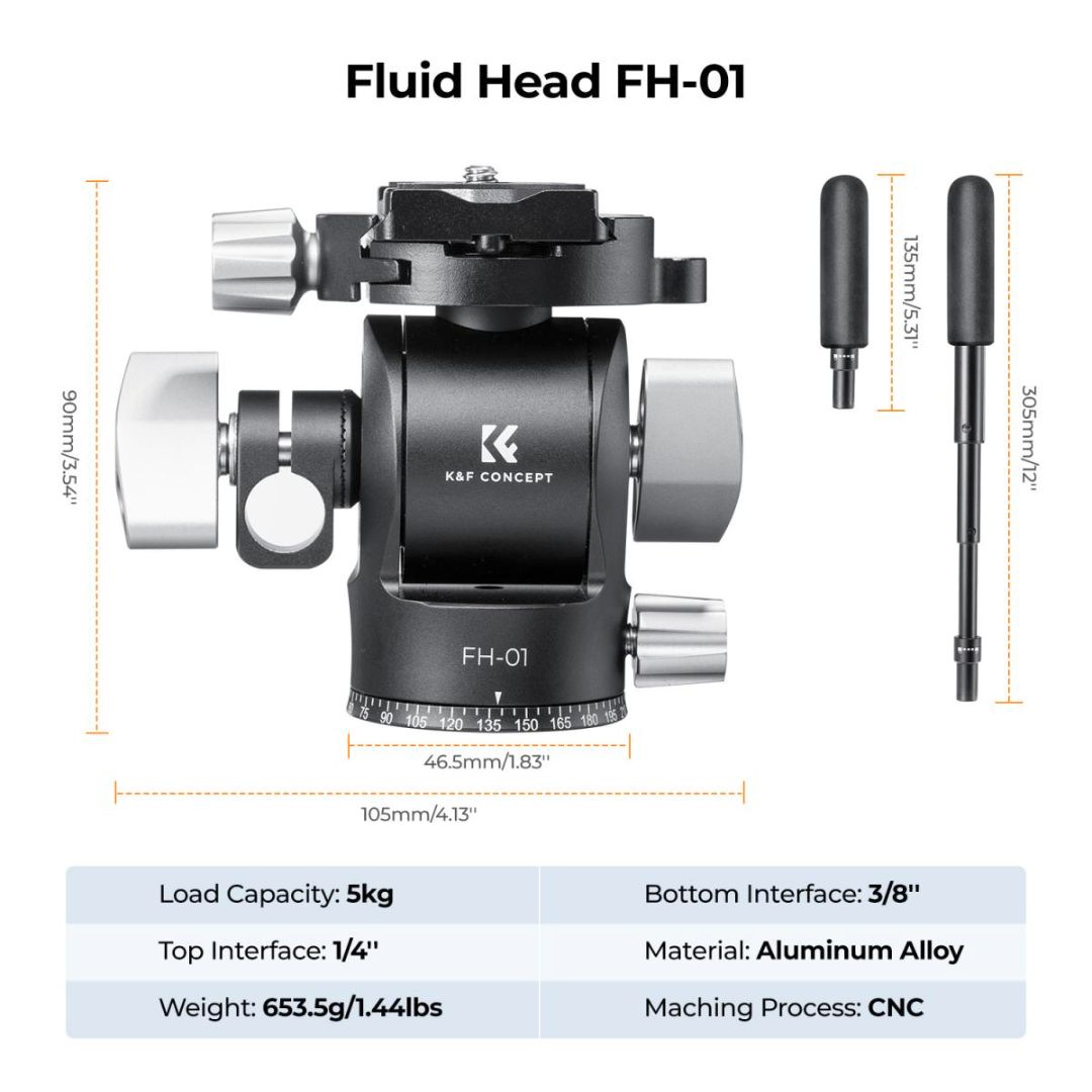 K&F Concept Fluidna žiro panoramska glava za stative, 5kg nosivost KF31.048 - 2